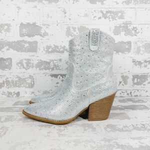 New Top Moda  Bling Glitter NAPLES1 Silver Western High Heels Ankle Boot  O438